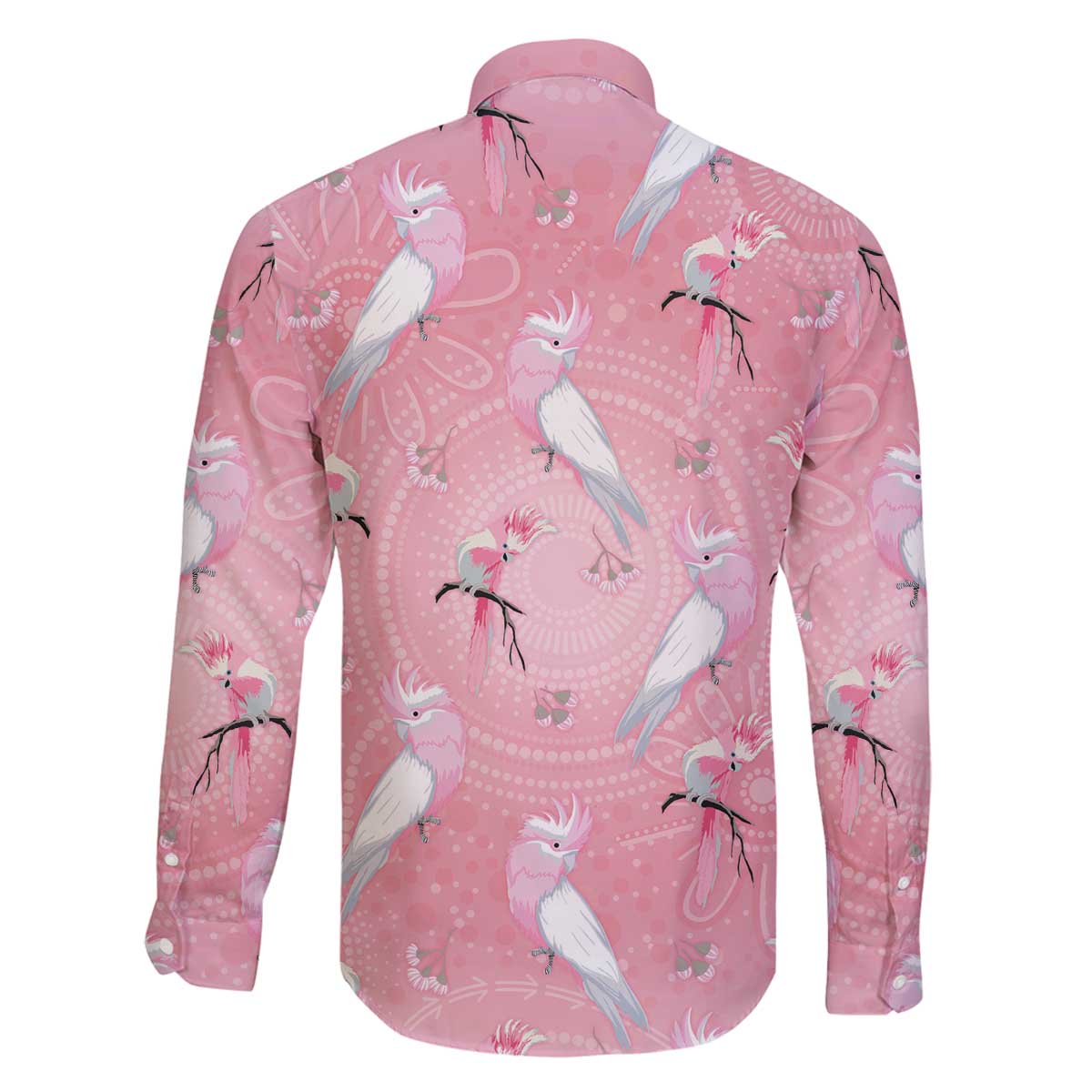 Galah and Gumblossoms Australia Family Matching Off The Shoulder Long Sleeve Dress and Hawaiian Shirt Seamless Style Aboriginal Art