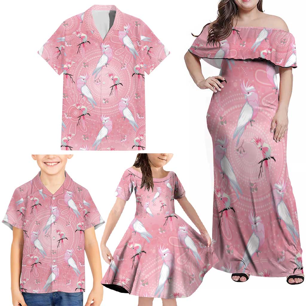 Galah and Gumblossoms Australia Family Matching Off Shoulder Maxi Dress and Hawaiian Shirt Seamless Style Aboriginal Art
