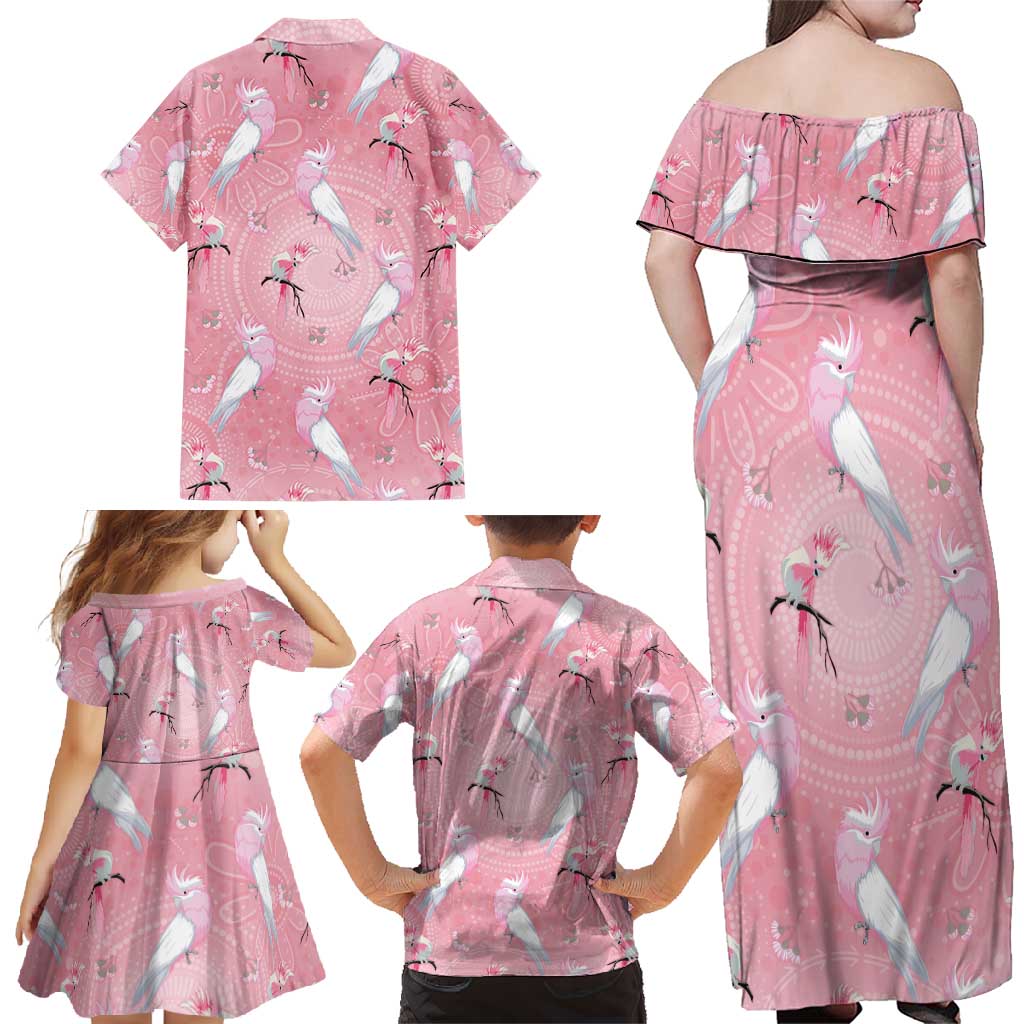 Galah and Gumblossoms Australia Family Matching Off Shoulder Maxi Dress and Hawaiian Shirt Seamless Style Aboriginal Art