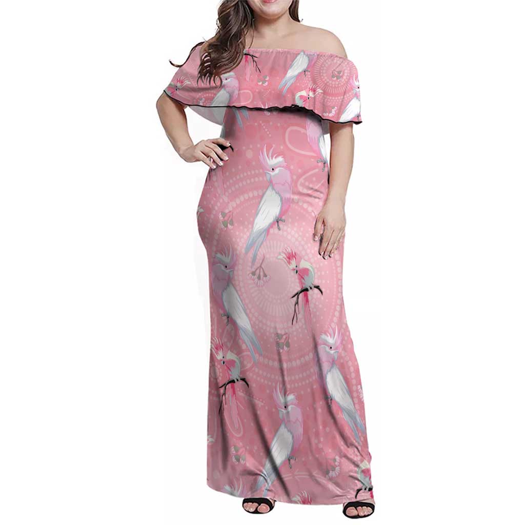 Galah and Gumblossoms Australia Family Matching Off Shoulder Maxi Dress and Hawaiian Shirt Seamless Style Aboriginal Art