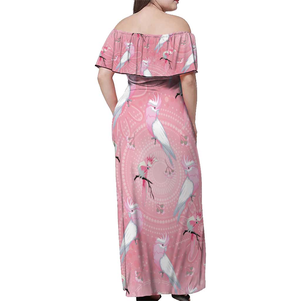 Galah and Gumblossoms Australia Family Matching Off Shoulder Maxi Dress and Hawaiian Shirt Seamless Style Aboriginal Art