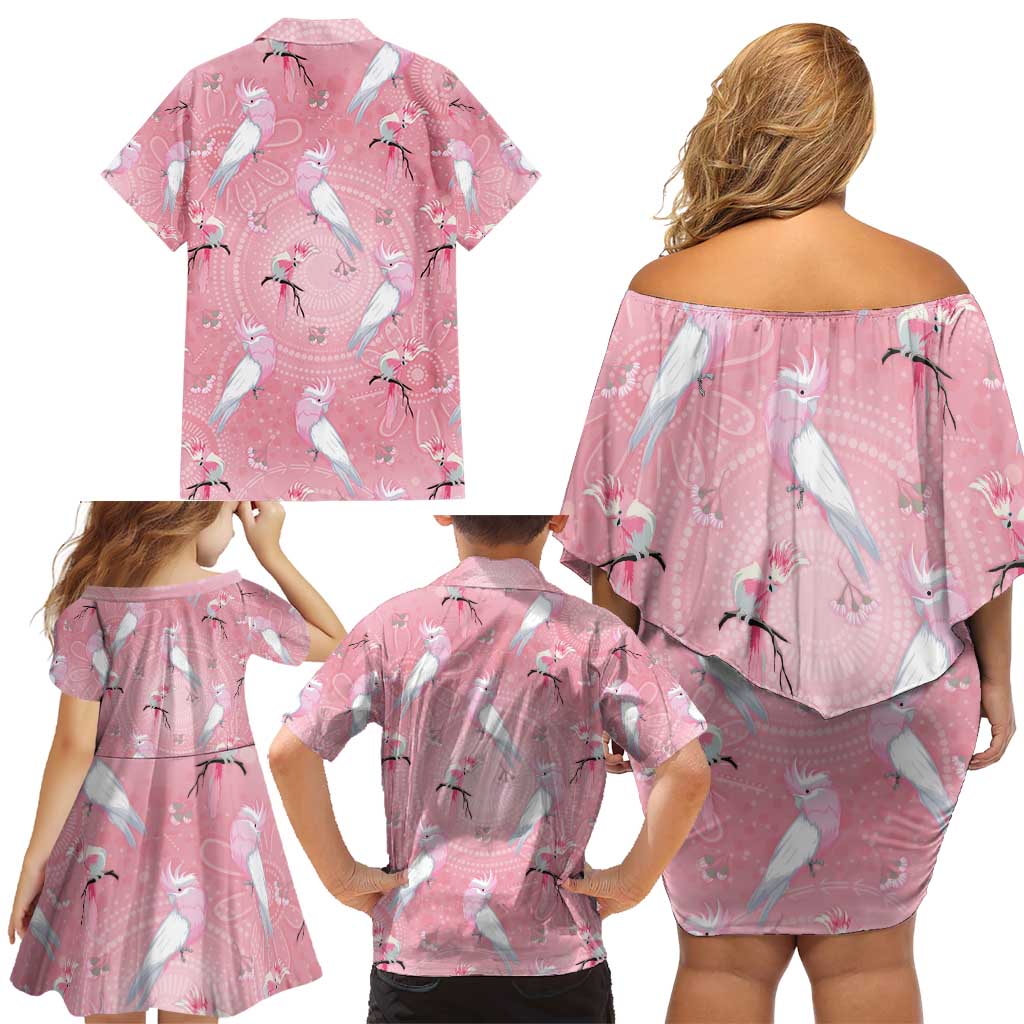 Galah and Gumblossoms Australia Family Matching Off Shoulder Short Dress and Hawaiian Shirt Seamless Style Aboriginal Art