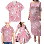 Galah and Gumblossoms Australia Family Matching Puletasi and Hawaiian Shirt Seamless Style Aboriginal Art