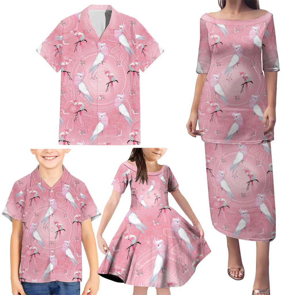 Galah and Gumblossoms Australia Family Matching Puletasi and Hawaiian Shirt Seamless Style Aboriginal Art