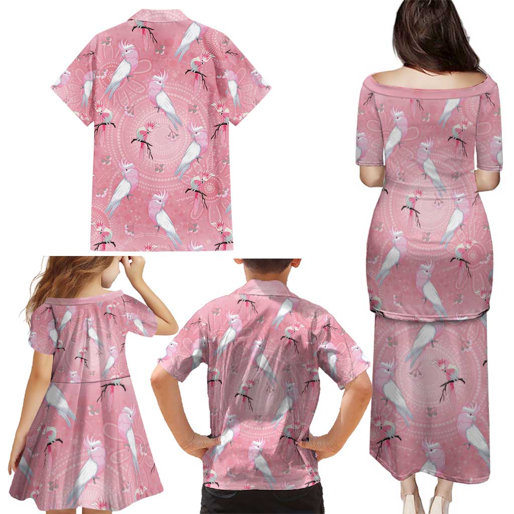 Galah and Gumblossoms Australia Family Matching Puletasi and Hawaiian Shirt Seamless Style Aboriginal Art