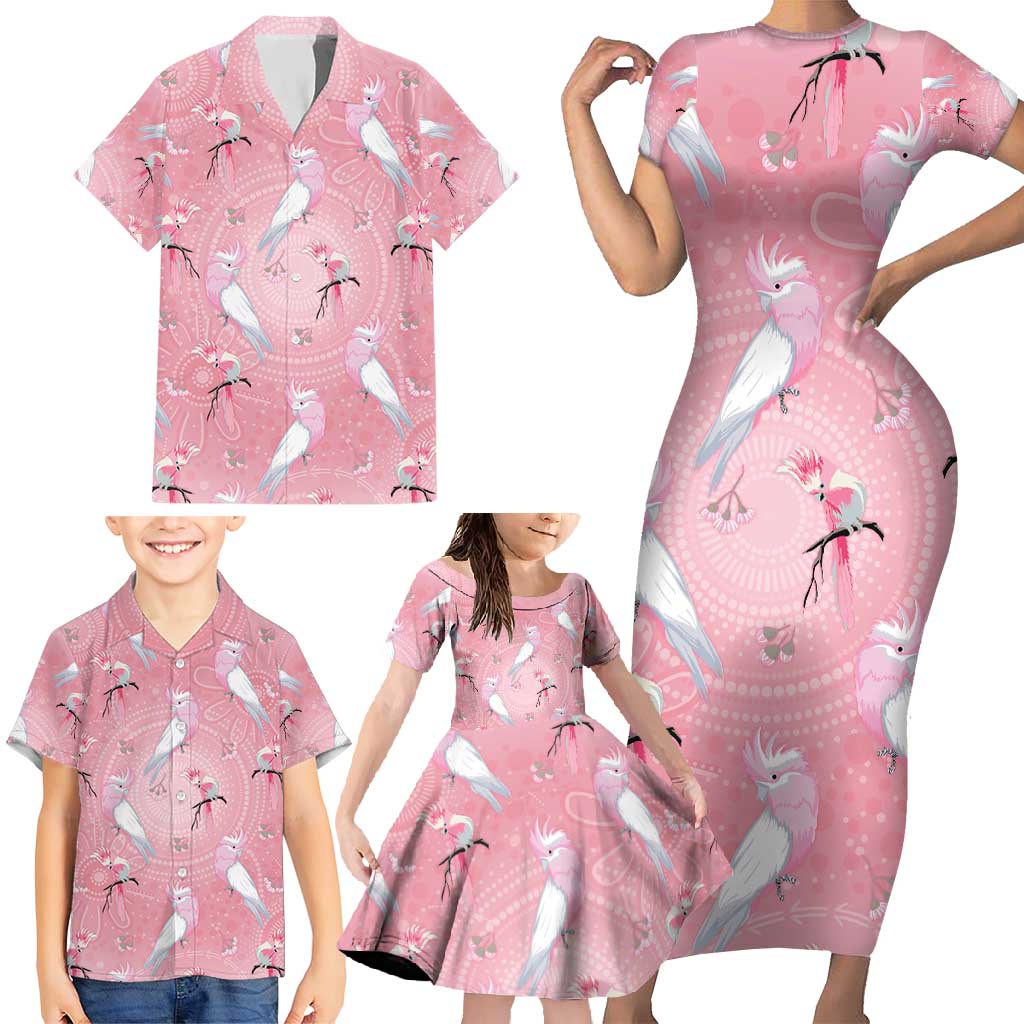 Galah and Gumblossoms Australia Family Matching Short Sleeve Bodycon Dress and Hawaiian Shirt Seamless Style Aboriginal Art