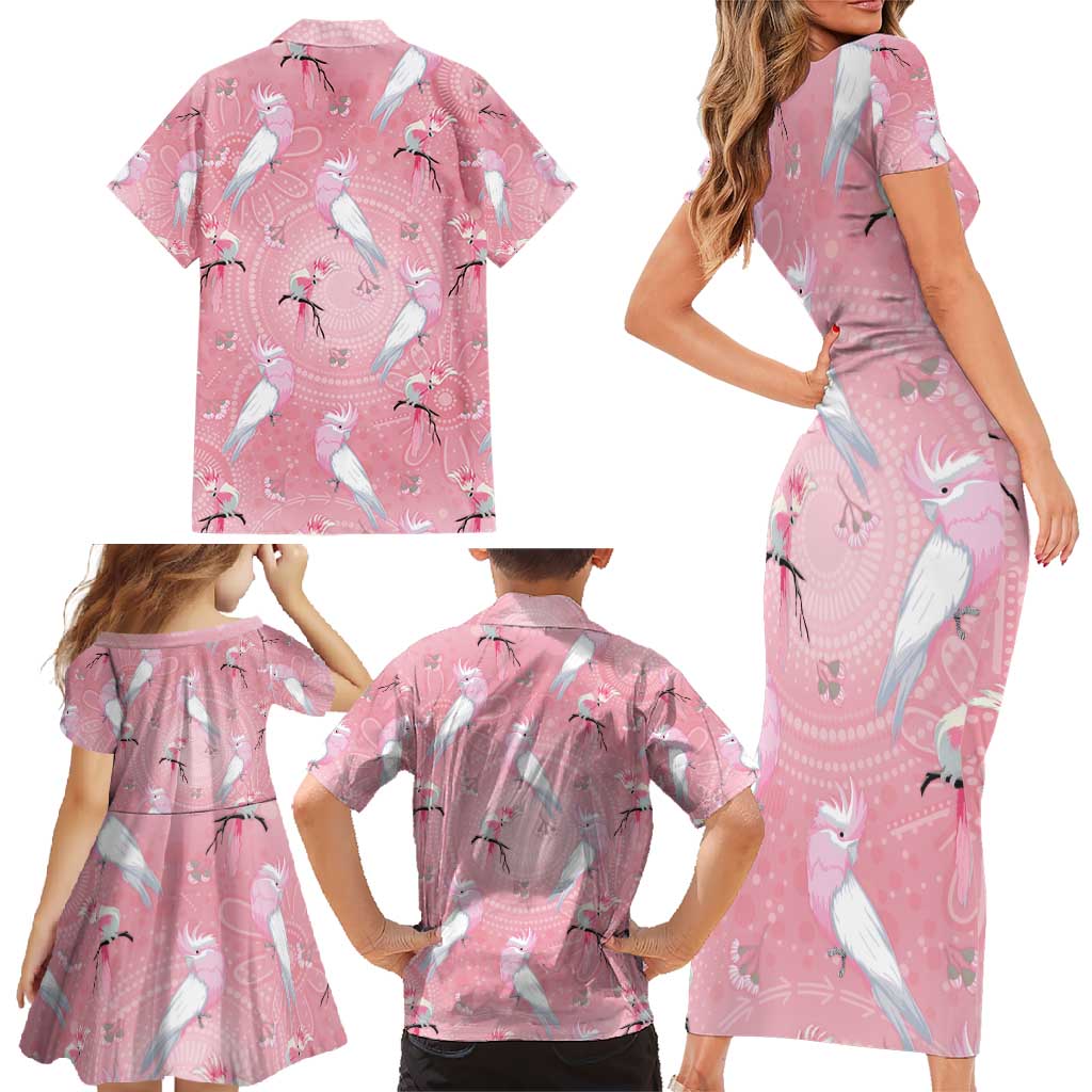 Galah and Gumblossoms Australia Family Matching Short Sleeve Bodycon Dress and Hawaiian Shirt Seamless Style Aboriginal Art