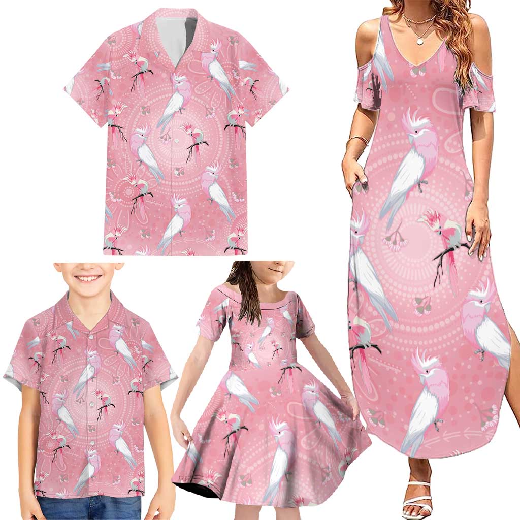 Galah and Gumblossoms Australia Family Matching Summer Maxi Dress and Hawaiian Shirt Seamless Style Aboriginal Art