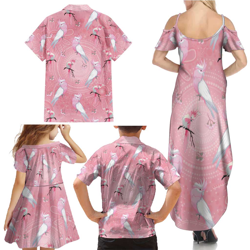 Galah and Gumblossoms Australia Family Matching Summer Maxi Dress and Hawaiian Shirt Seamless Style Aboriginal Art