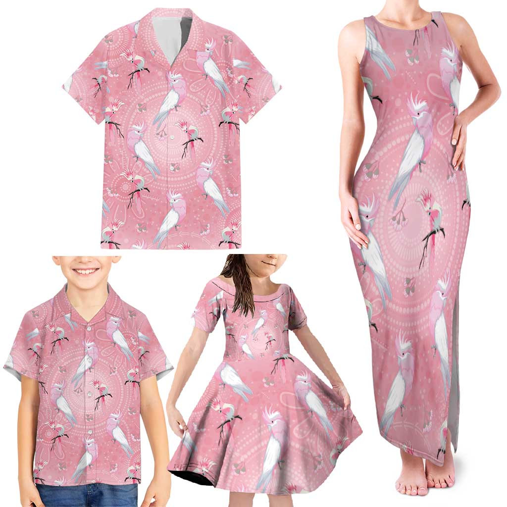 Galah and Gumblossoms Australia Family Matching Tank Maxi Dress and Hawaiian Shirt Seamless Style Aboriginal Art