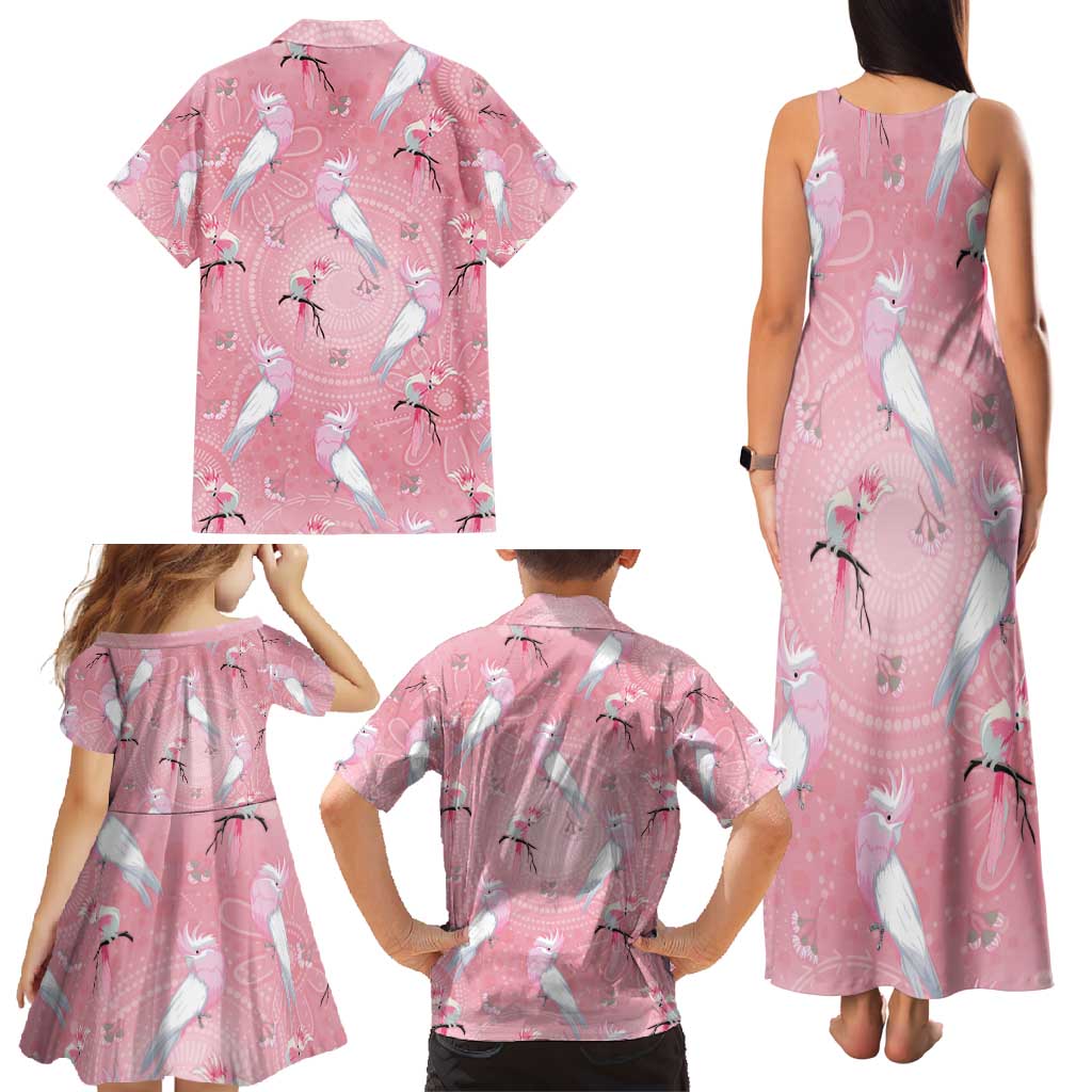 Galah and Gumblossoms Australia Family Matching Tank Maxi Dress and Hawaiian Shirt Seamless Style Aboriginal Art