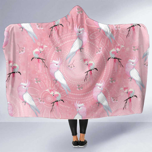 Galah and Gumblossoms Australia Hooded Blanket Seamless Style Aboriginal Art