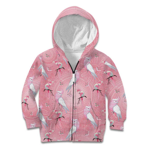 Galah and Gumblossoms Australia Kid Hoodie Seamless Style Aboriginal Art