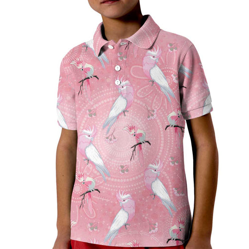Galah and Gumblossoms Australia Kid Polo Shirt Seamless Style Aboriginal Art