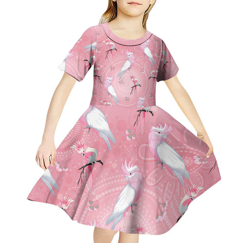 Galah and Gumblossoms Australia Kid Short Sleeve Dress Seamless Style Aboriginal Art