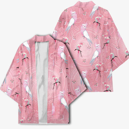 Galah and Gumblossoms Australia Kimono Seamless Style Aboriginal Art - Aussie Hoodie