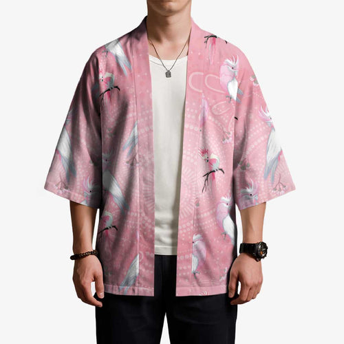 Galah and Gumblossoms Australia Kimono Seamless Style Aboriginal Art - Aussie Hoodie