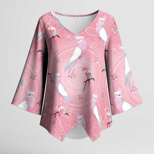 Galah and Gumblossoms Australia Kimono Sleeve Blouse Seamless Style Aboriginal Art - Aussie Hoodie