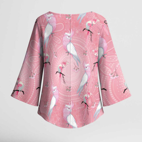 Galah and Gumblossoms Australia Kimono Sleeve Blouse Seamless Style Aboriginal Art - Aussie Hoodie