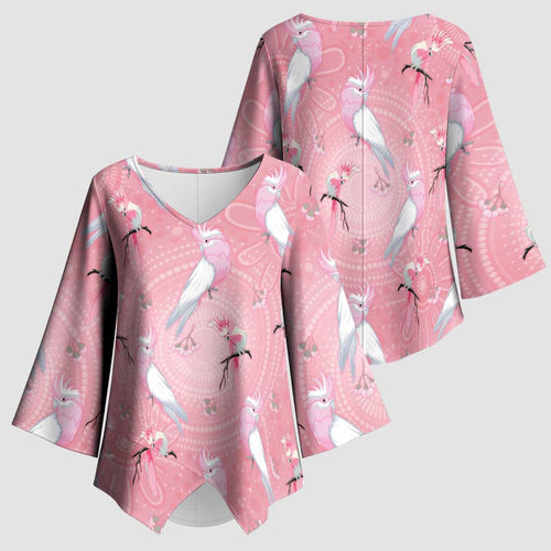 Galah and Gumblossoms Australia Kimono Sleeve Blouse Seamless Style Aboriginal Art - Aussie Hoodie