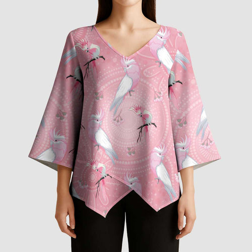 Galah and Gumblossoms Australia Kimono Sleeve Blouse Seamless Style Aboriginal Art - Aussie Hoodie