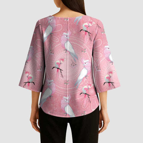 Galah and Gumblossoms Australia Kimono Sleeve Blouse Seamless Style Aboriginal Art - Aussie Hoodie