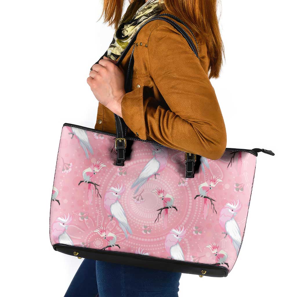 Galah and Gumblossoms Australia Leather Tote Bag Seamless Style Aboriginal Art