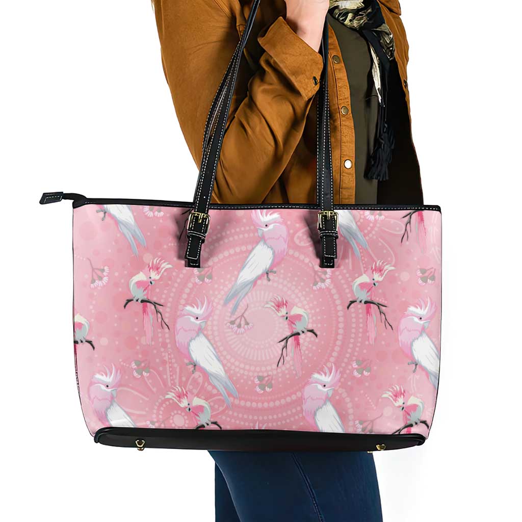Galah and Gumblossoms Australia Leather Tote Bag Seamless Style Aboriginal Art
