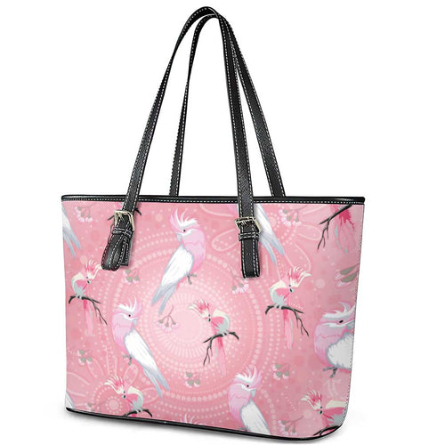 Galah and Gumblossoms Australia Leather Tote Bag Seamless Style Aboriginal Art