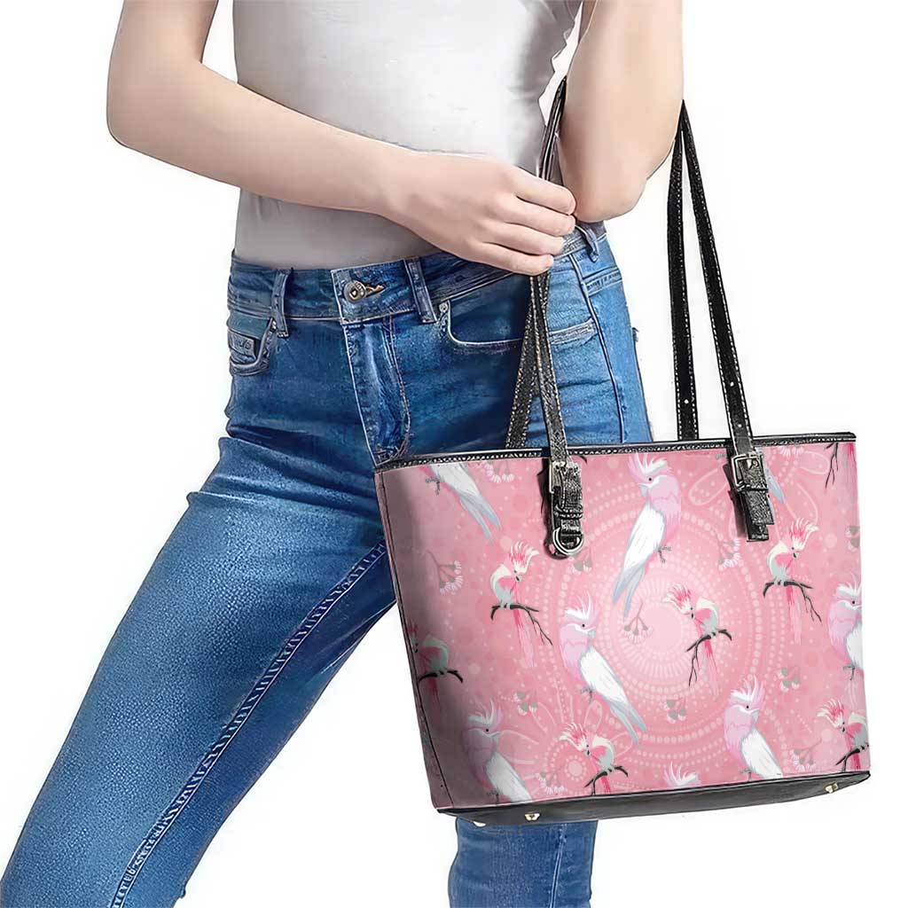 Galah and Gumblossoms Australia Leather Tote Bag Seamless Style Aboriginal Art