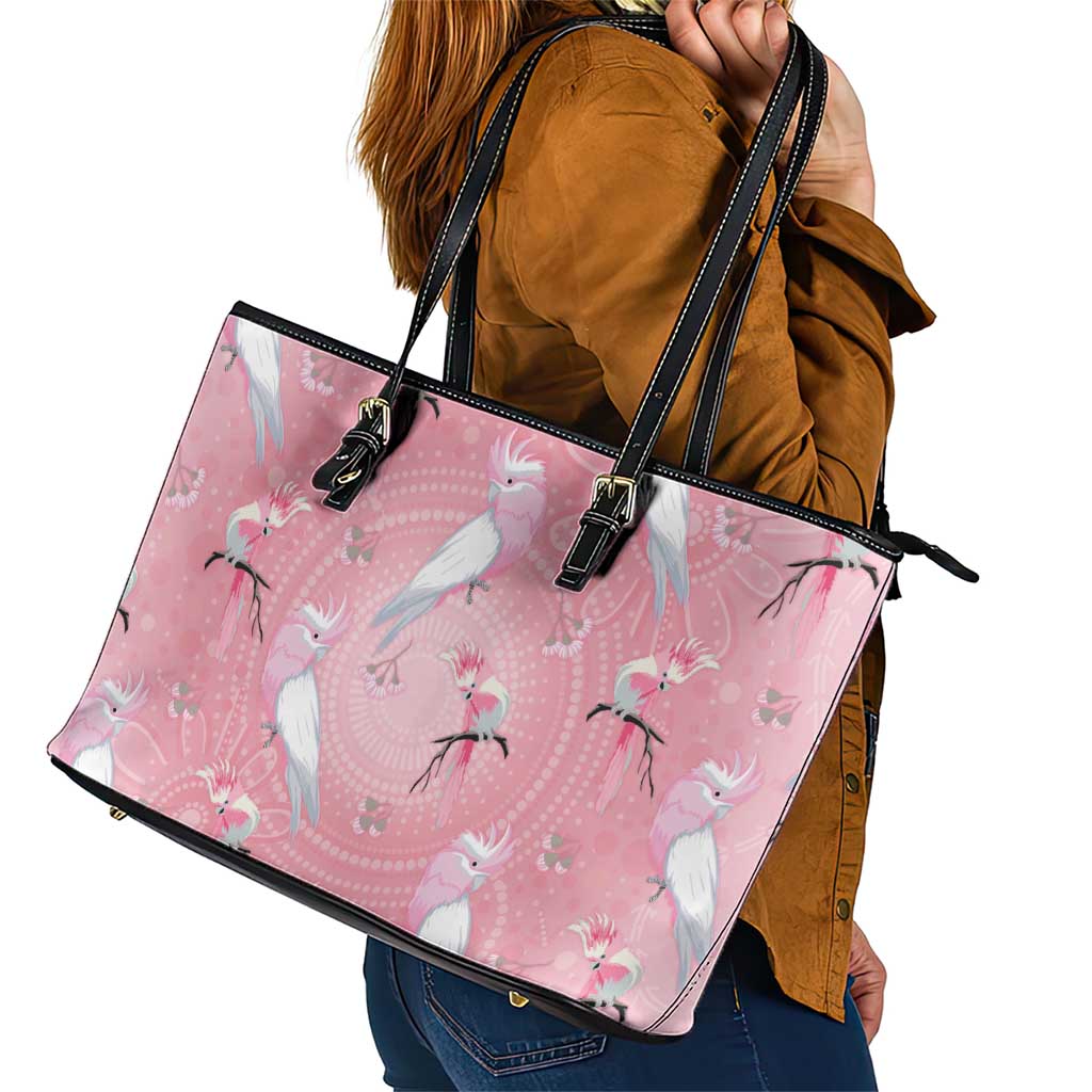 Galah and Gumblossoms Australia Leather Tote Bag Seamless Style Aboriginal Art