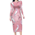 Galah and Gumblossoms Australia Long Sleeve Bodycon Dress Seamless Style Aboriginal Art