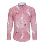 Galah and Gumblossoms Australia Long Sleeve Button Shirt Seamless Style Aboriginal Art