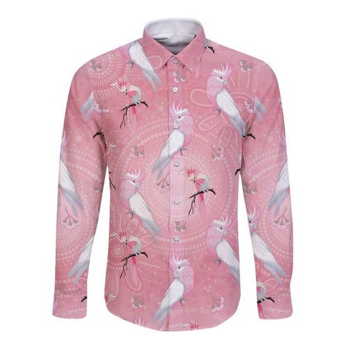 Galah and Gumblossoms Australia Long Sleeve Button Shirt Seamless Style Aboriginal Art