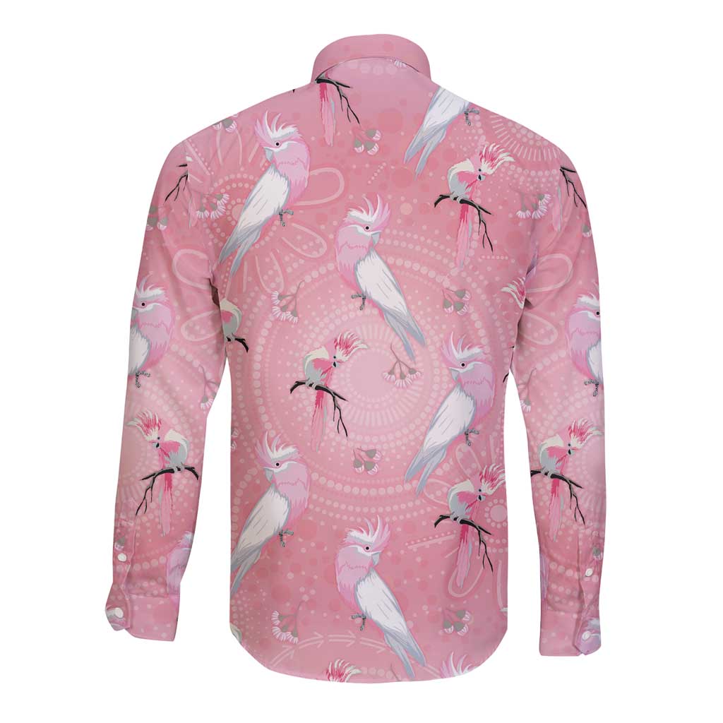 Galah and Gumblossoms Australia Long Sleeve Button Shirt Seamless Style Aboriginal Art