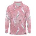 Galah and Gumblossoms Australia Long Sleeve Polo Shirt Seamless Style Aboriginal Art