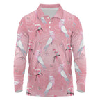 Galah and Gumblossoms Australia Long Sleeve Polo Shirt Seamless Style Aboriginal Art