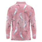 Galah and Gumblossoms Australia Long Sleeve Polo Shirt Seamless Style Aboriginal Art