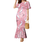 Galah and Gumblossoms Australia Mermaid Dress Seamless Style Aboriginal Art