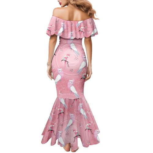 Galah and Gumblossoms Australia Mermaid Dress Seamless Style Aboriginal Art