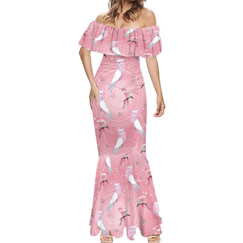 Galah and Gumblossoms Australia Mermaid Dress Seamless Style Aboriginal Art