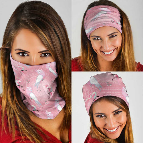 Galah and Gumblossoms Australia Neck Gaiter Seamless Style Aboriginal Art - Aussie Hoodie