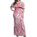 Galah and Gumblossoms Australia Off Shoulder Maxi Dress Seamless Style Aboriginal Art
