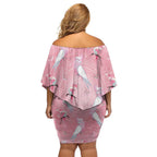 Galah and Gumblossoms Australia Off Shoulder Short Dress Seamless Style Aboriginal Art