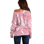 Galah and Gumblossoms Australia Off Shoulder Sweater Seamless Style Aboriginal Art