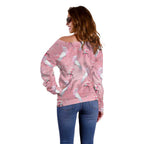 Galah and Gumblossoms Australia Off Shoulder Sweater Seamless Style Aboriginal Art