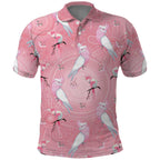 Galah and Gumblossoms Australia Polo Shirt Seamless Style Aboriginal Art