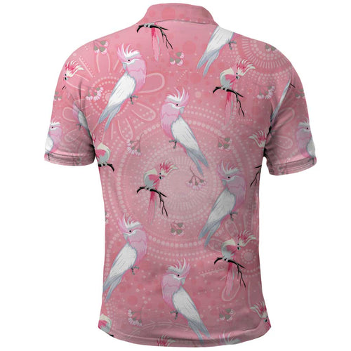 Galah and Gumblossoms Australia Polo Shirt Seamless Style Aboriginal Art