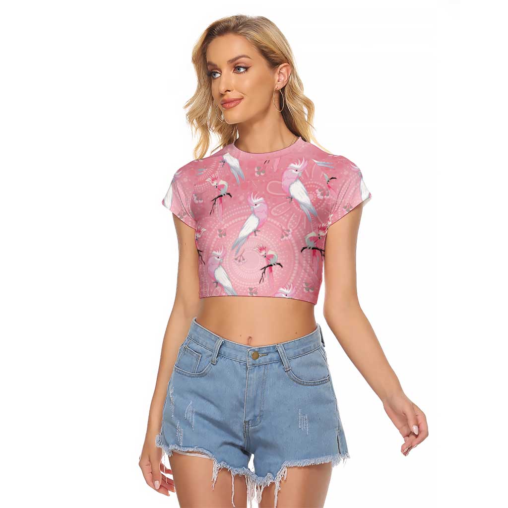 Galah and Gumblossoms Australia Raglan Cropped T Shirt Seamless Style Aboriginal Art