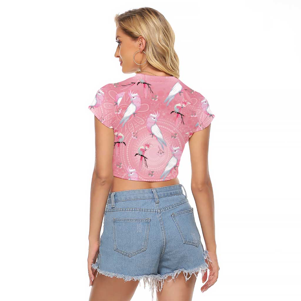 Galah and Gumblossoms Australia Raglan Cropped T Shirt Seamless Style Aboriginal Art